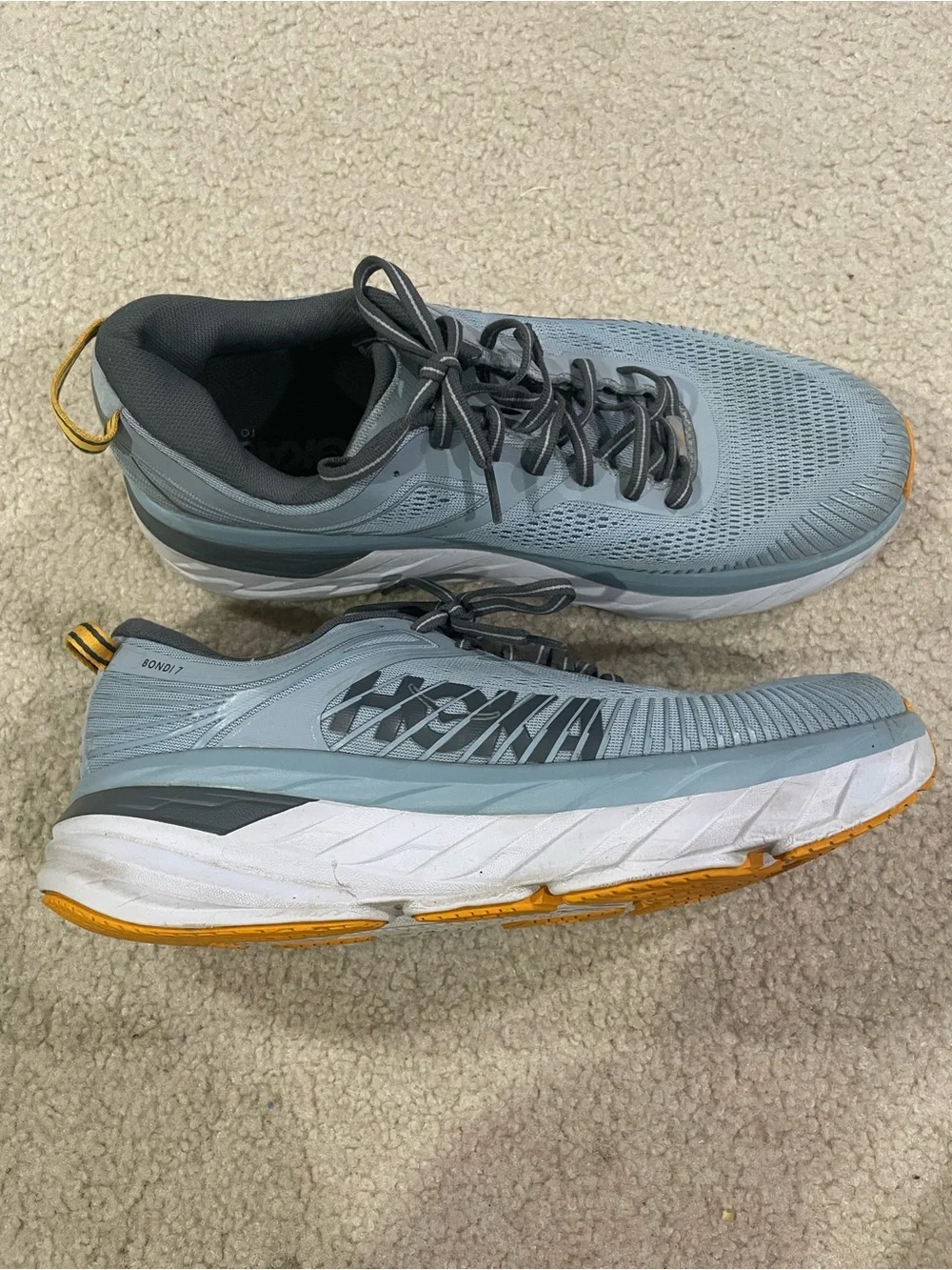 Hoka One One Bondi 7 Light Gray Running Sneakers Men’s Size 10.5